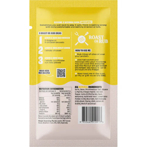 Mingle Sachet Lemon and Herb BBQ Rub 25g