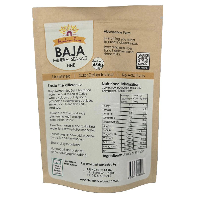 Abundance Farm Baja Mineral Sea Salt Fine 454g