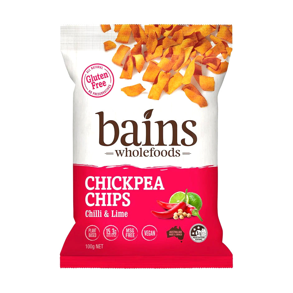 Bains Wholefoods Chickpea Chips Chilli & Lime 100g