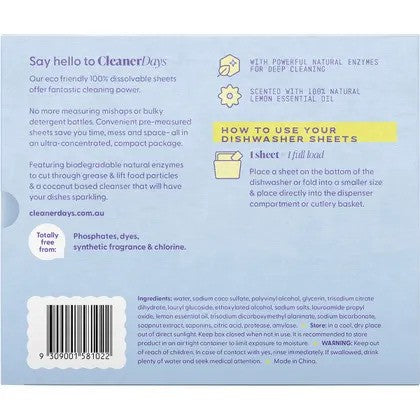 Cleaner Days Dishwasher Detergent Sheets Lemon 60pcs