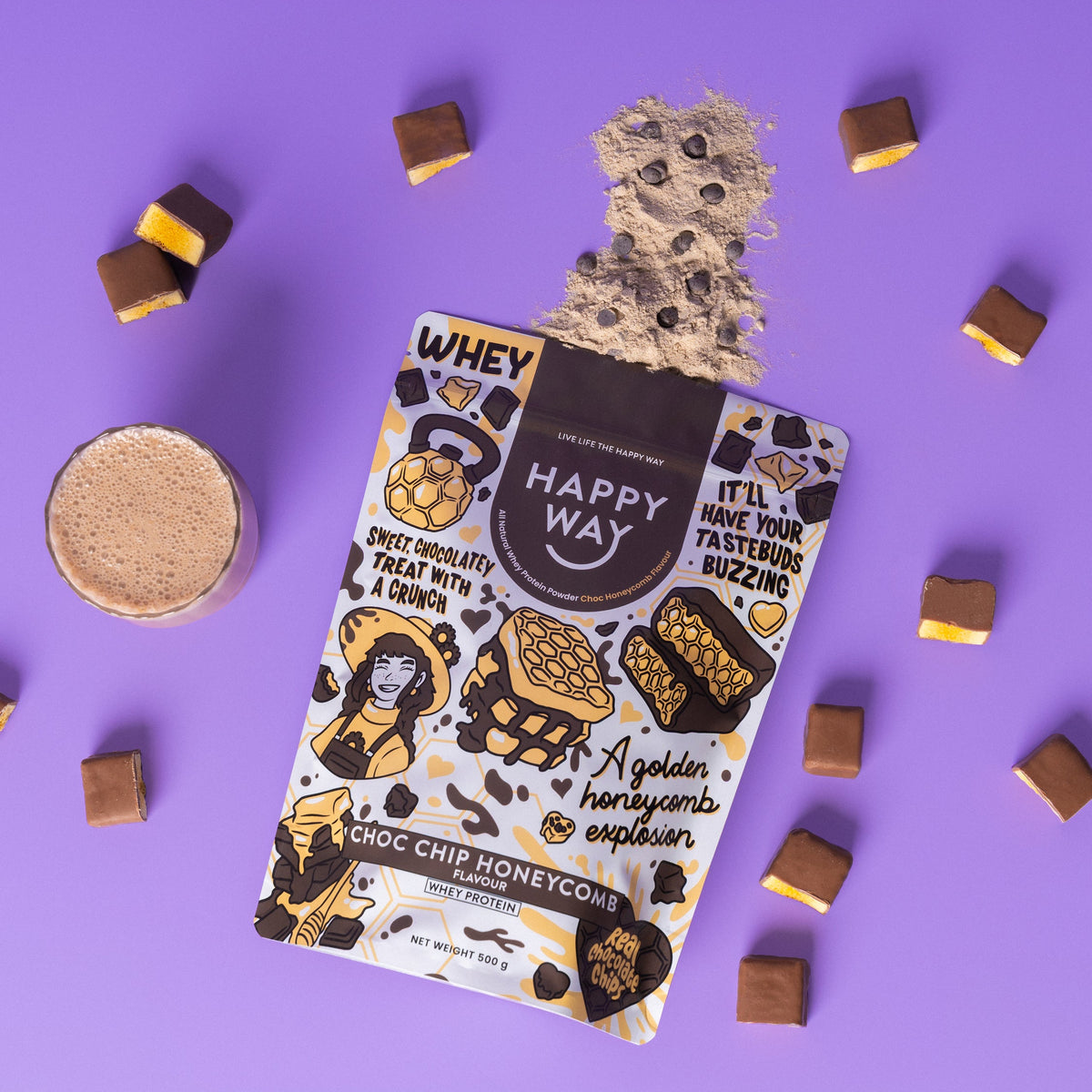 Happy Way Choc Chip Honeycomb whey protein