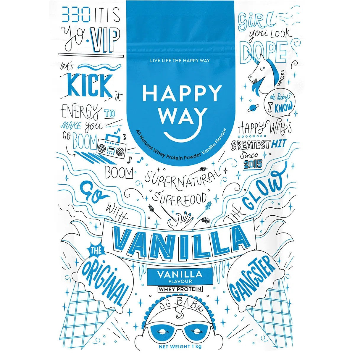 Happy Way Whey Protein Powder Vanilla 1kg