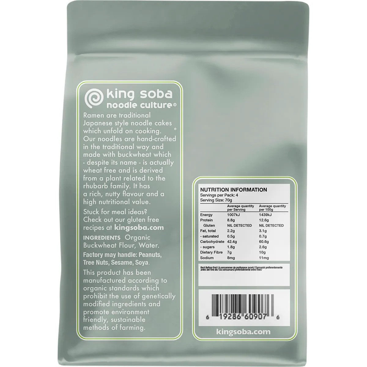 King Soba Organic Buckwheat Ramen Noodles 280g