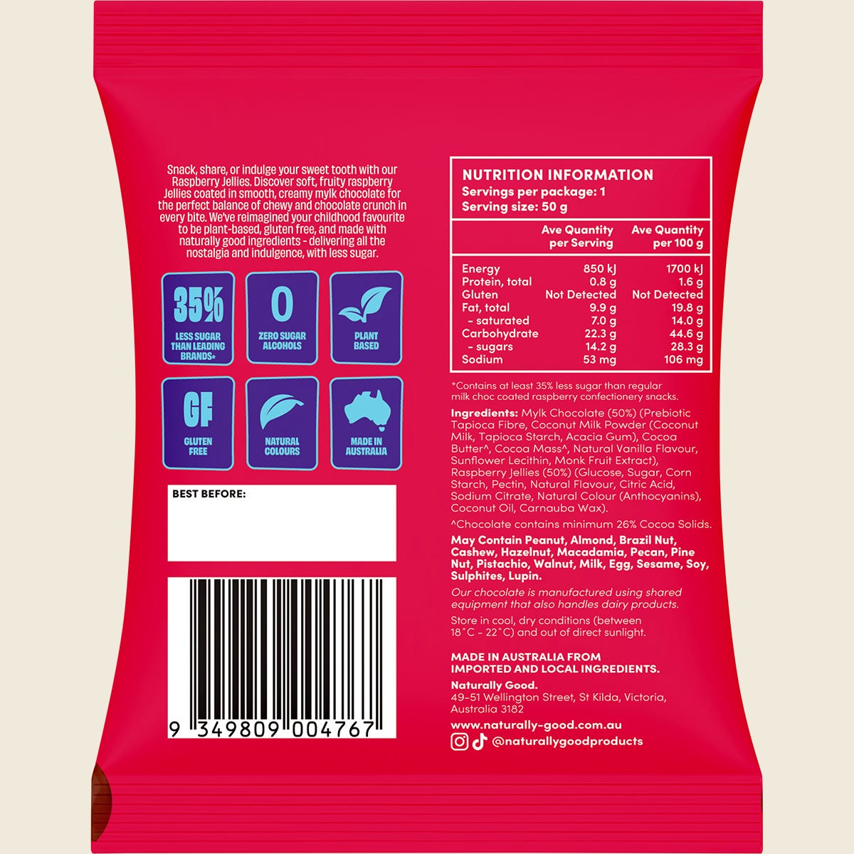 Naturally Good Raspberry Jellies back of pack