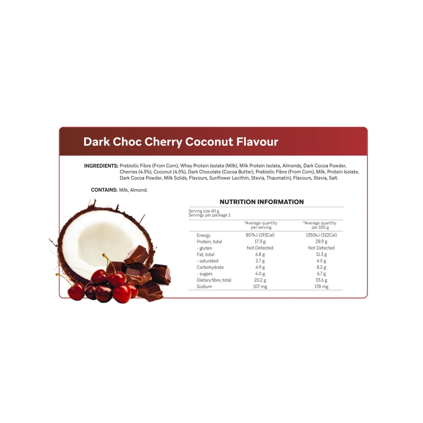 Smart Protein Bar Dark Choc Cherry Coconut nutrition panel
