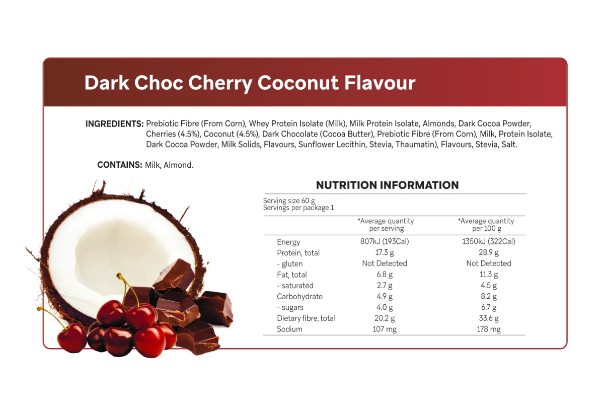 Smart Protein Bar Dark Choc Cherry Coconut Flavour Protein Bar 60g