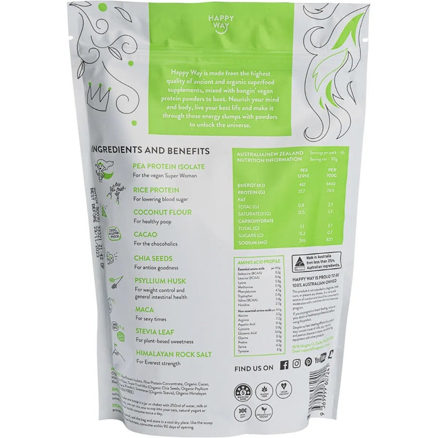 Happy Way Vegan Protein Powder Choc 500g
