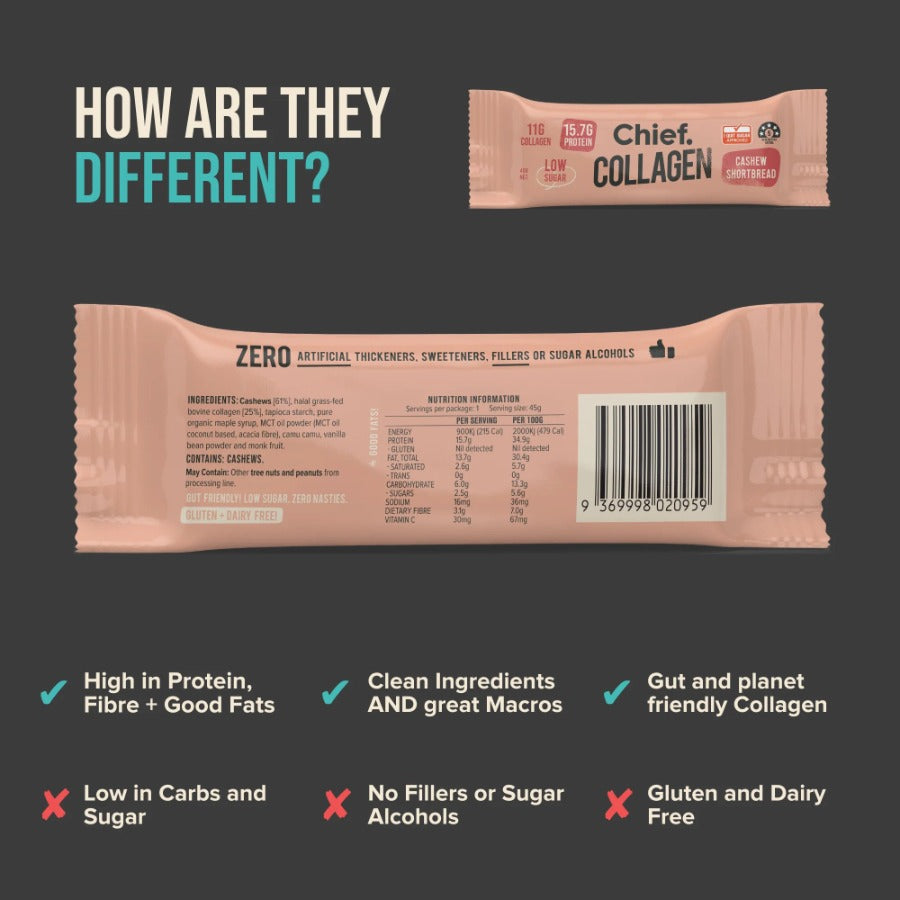 Chief. Collagen Protein Bar Cashew Shortbread 45g