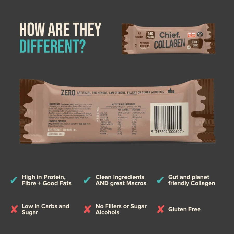 Chief. Collagen Protein Bar Double Choc 45g