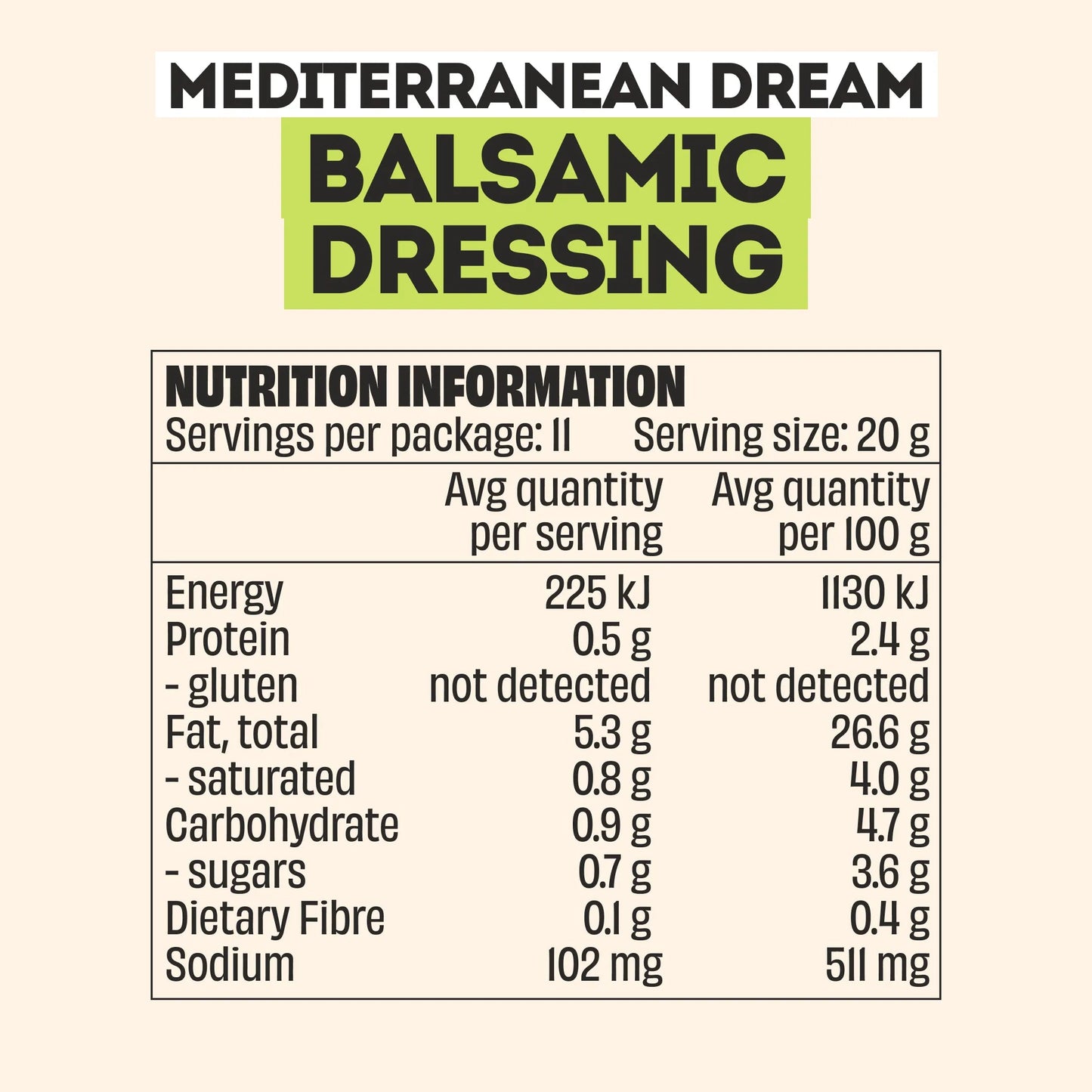 Mingle Balsamic All Natural Salad Dressing 220g - nutrition information panel