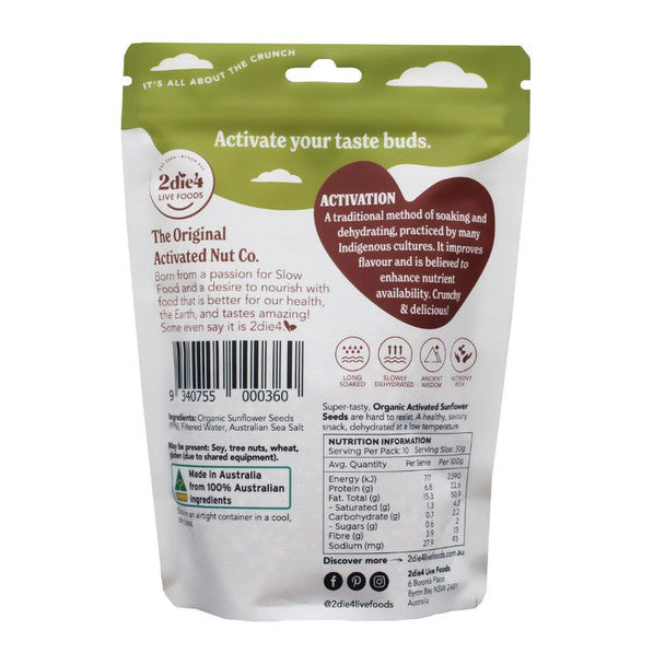 2die4 Live Foods Activated Organic Sunflower Seeds 300g
