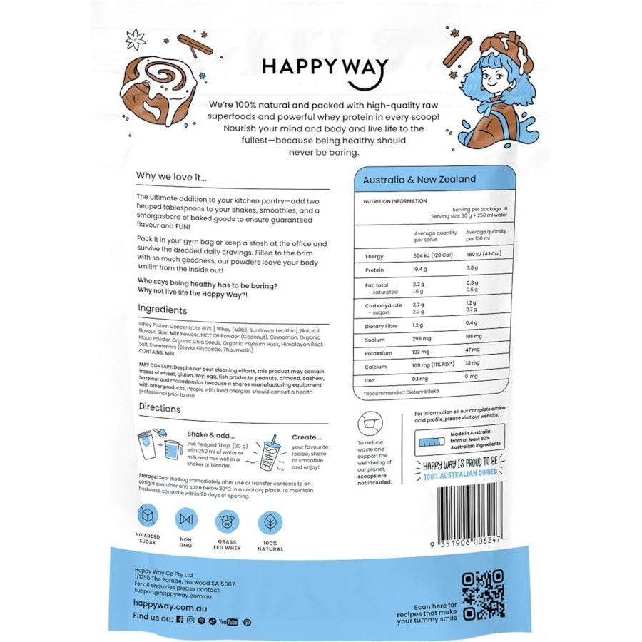 Happy Way Whey Protein Powder Cinnamon Bun 500g