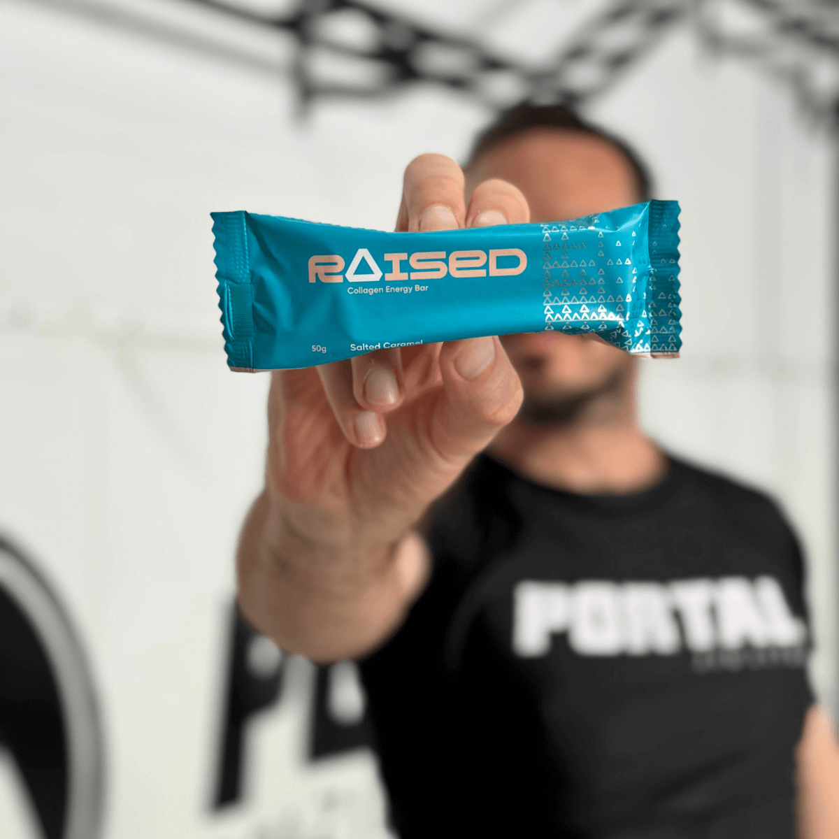 Raised Salted Caramel Collagen Energy Bar packaging