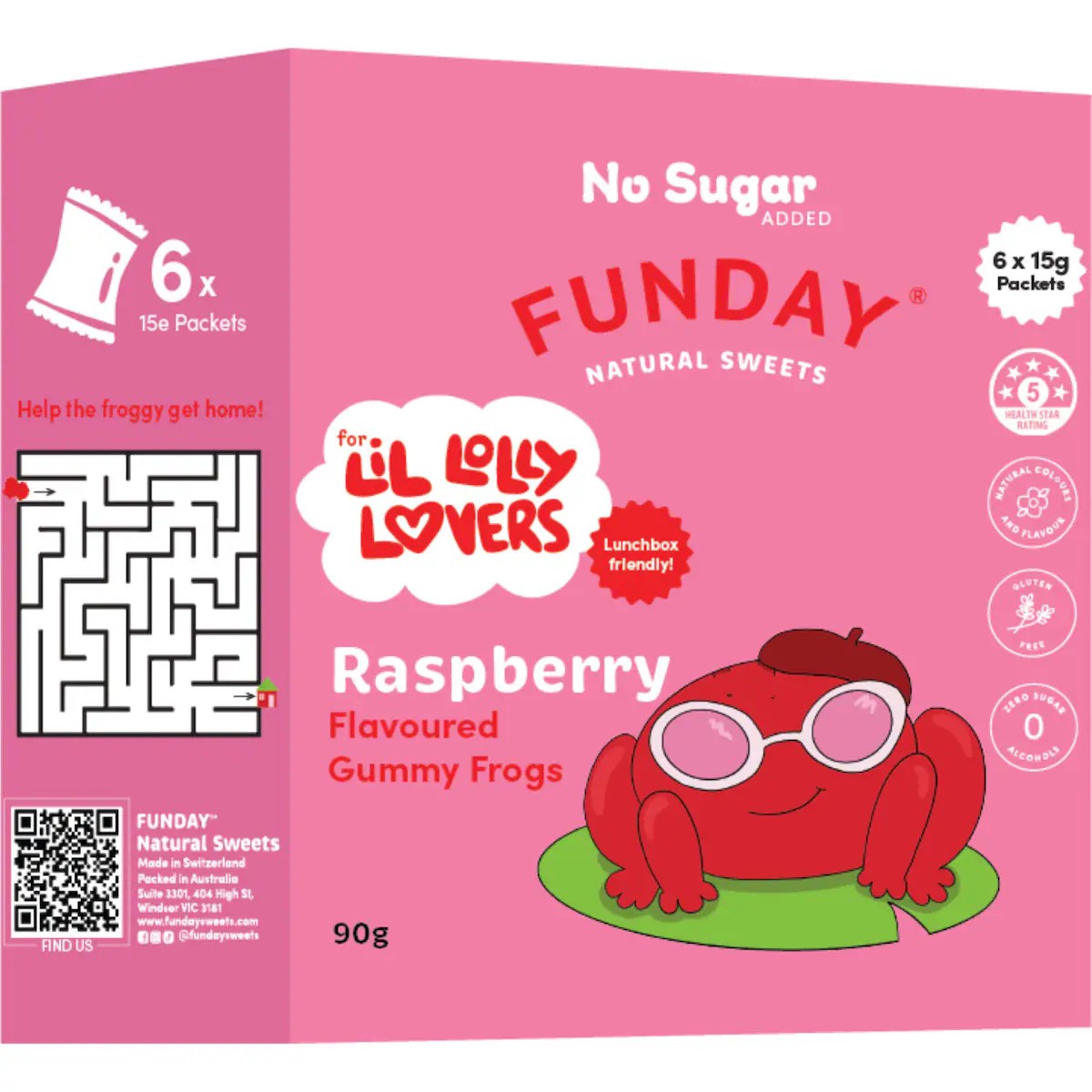 Funday Natural Sweets Raspberry Gummy Frogs 6 x 15g