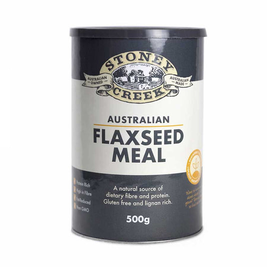 Stoney Creek Australian Flaxseed Meal 500g tin, front label