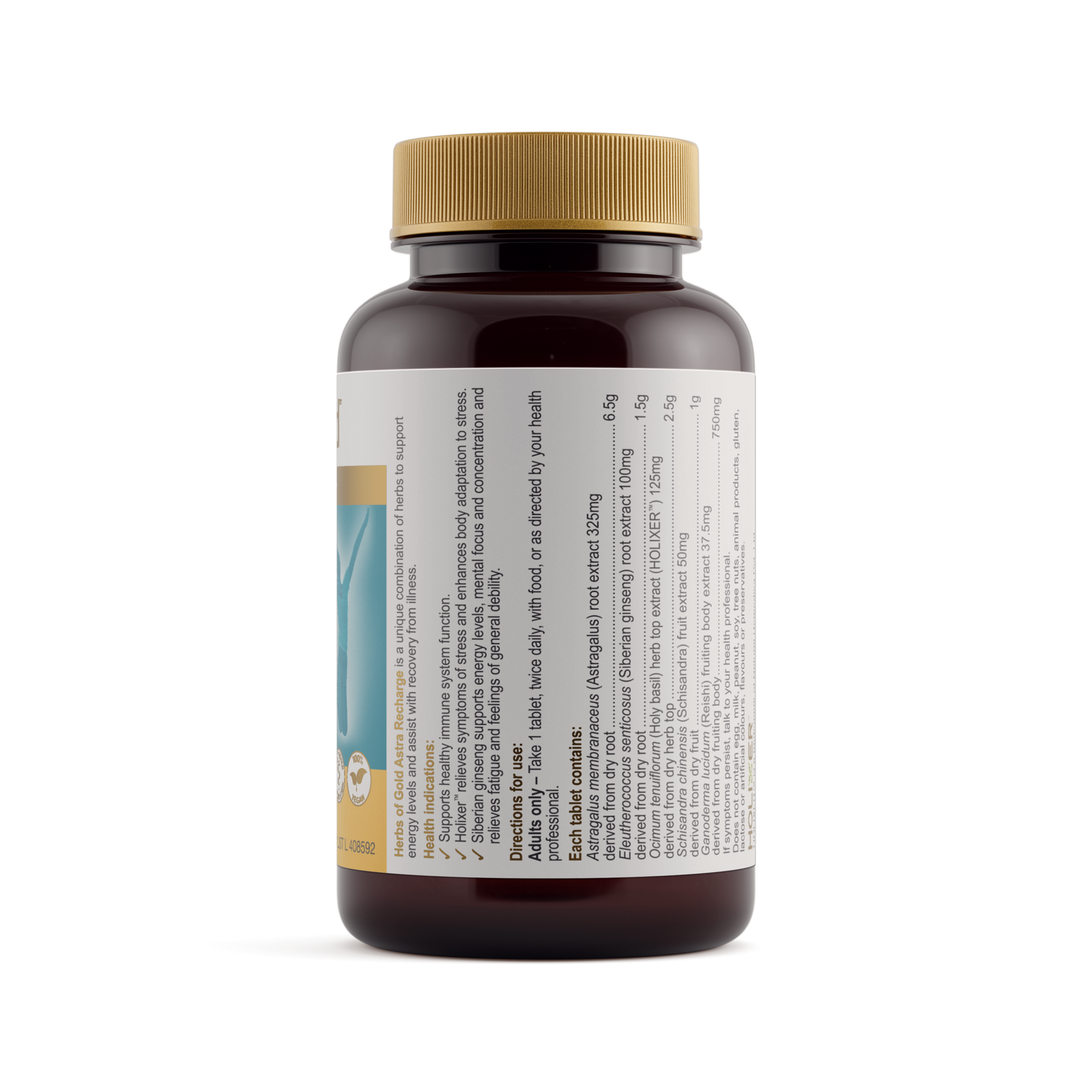 Herbs of Gold Astra Recharge 60 Tablets ingredients panel