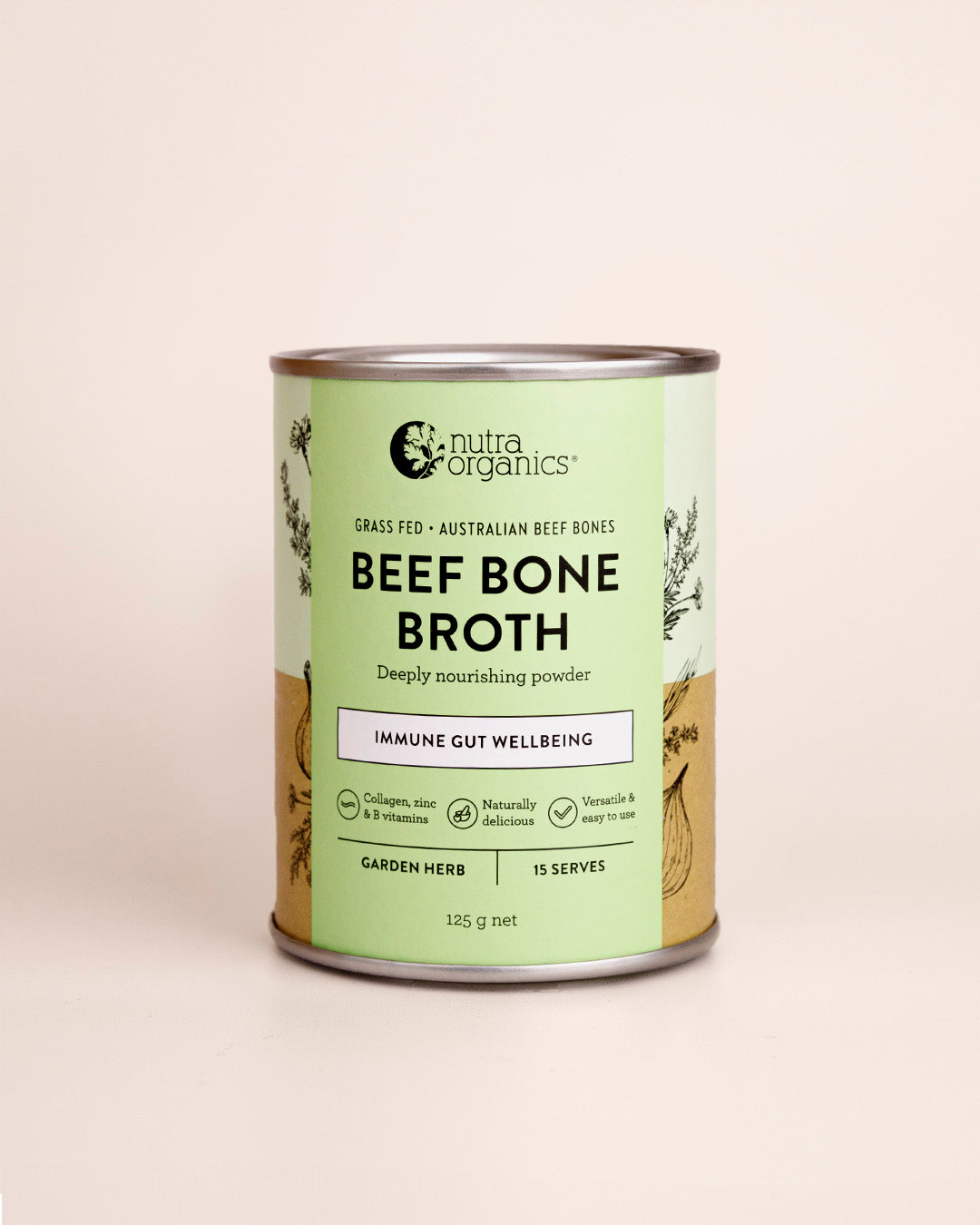 Nutra Naturals Beef Bone Broth Garden Herb 125g front