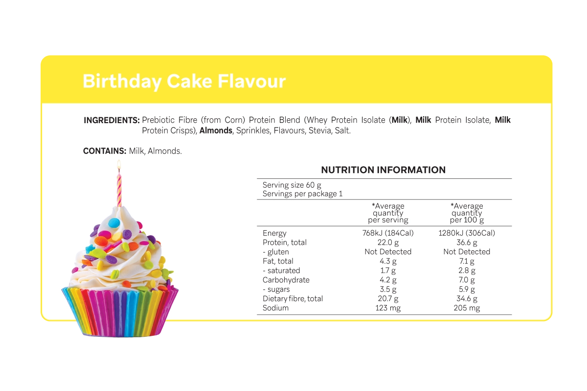 Smart Protein Bar Birthday Cake nutrition panel