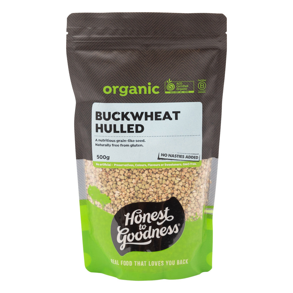 Honest to Goodness Organic Hulled Buckwheat 500g front