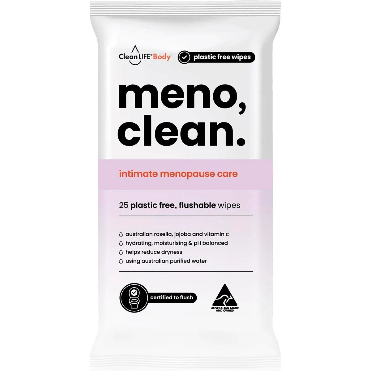 CleanLife Meno Clean Wipes Flushable Plastic Free Wipes 25pk