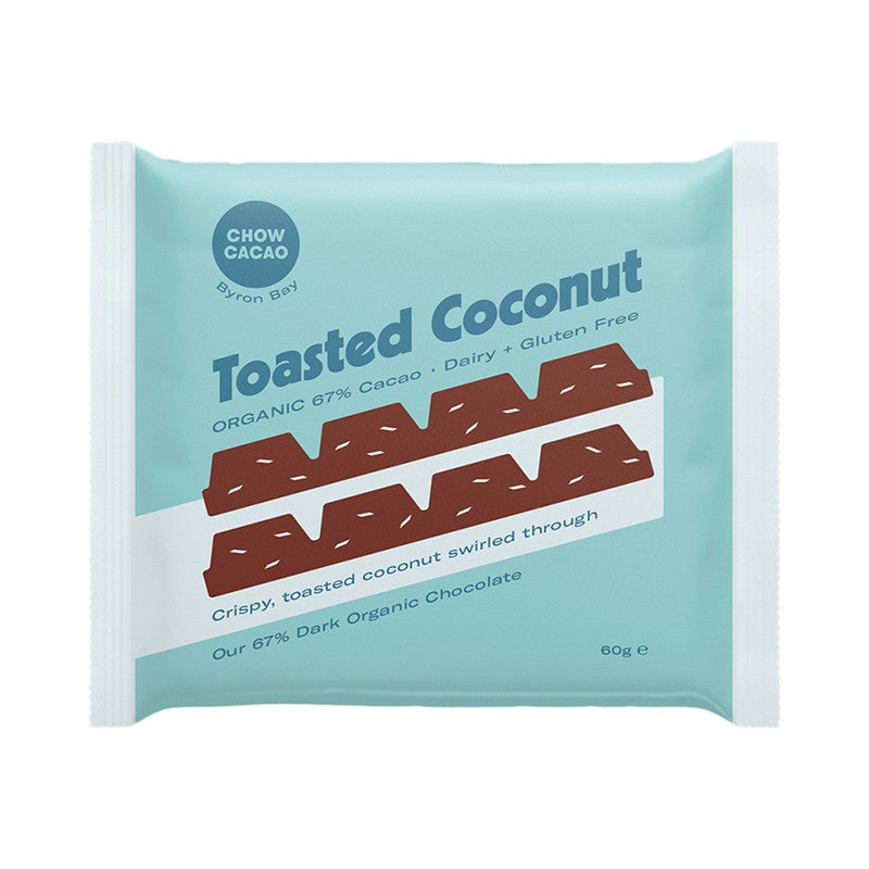 Chow Cacao Dark Chocolate Block Toasted Coconut 60g