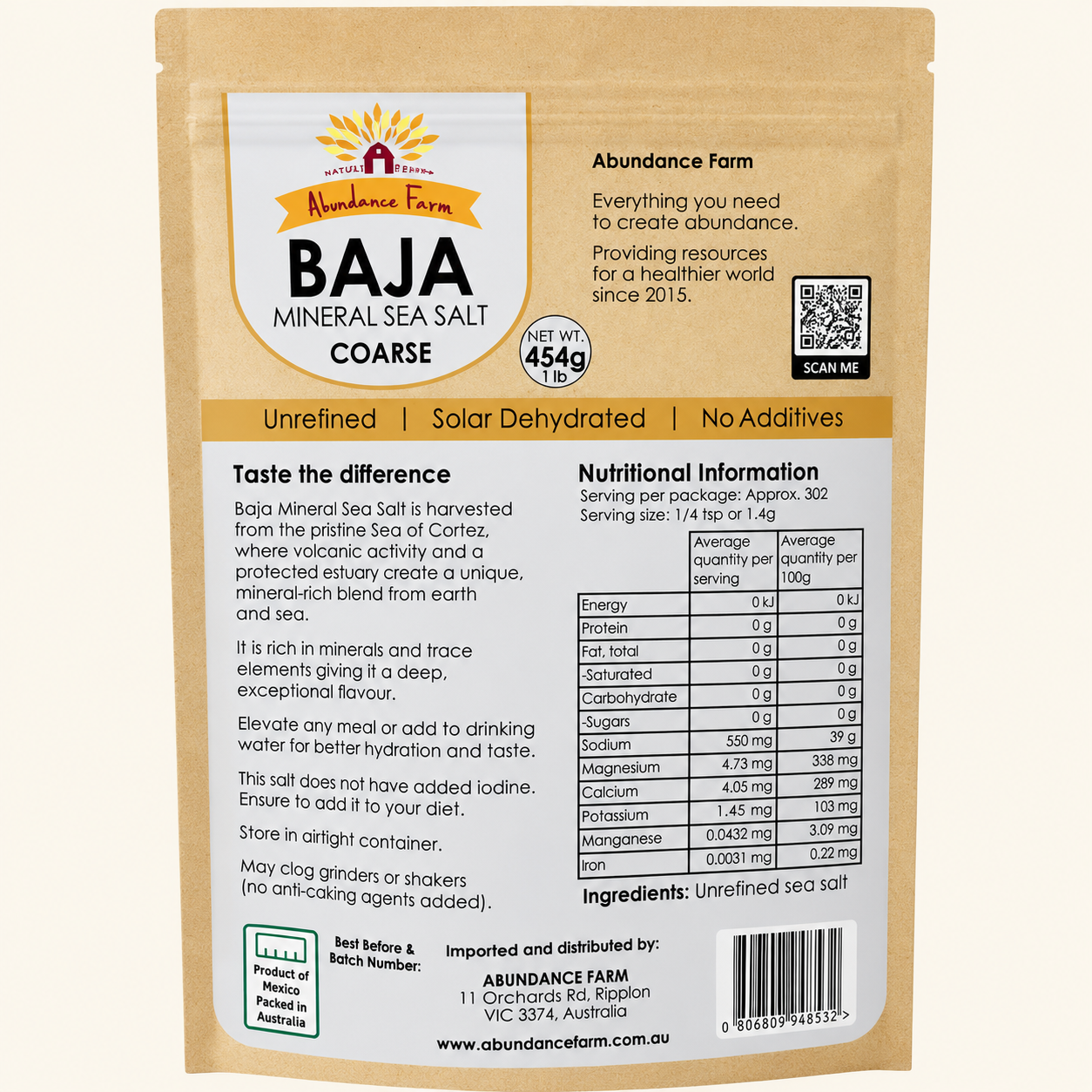Abundance Farm Baja Mineral Sea Salt Coarse 454g