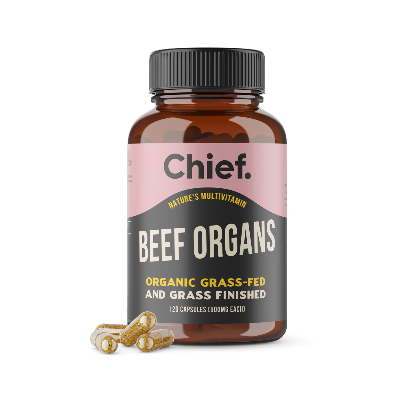 Chief Organic Beef Offal Multivitamin bottle with capsules