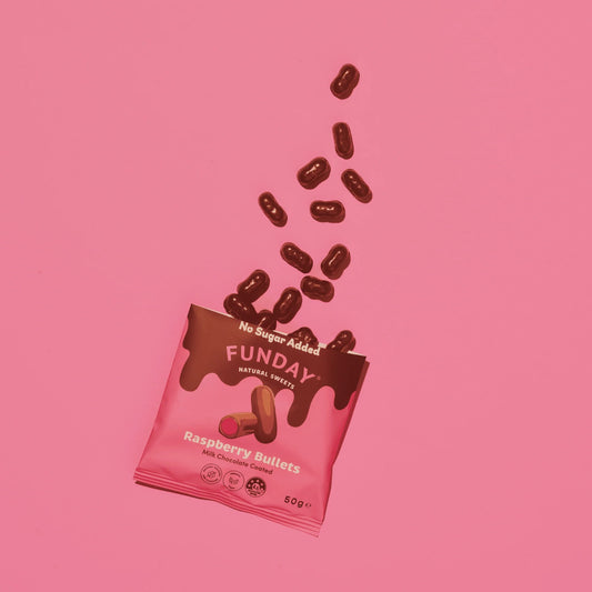 Funday Natural Sweets Milk Chocolate Raspberry Bullets 50g