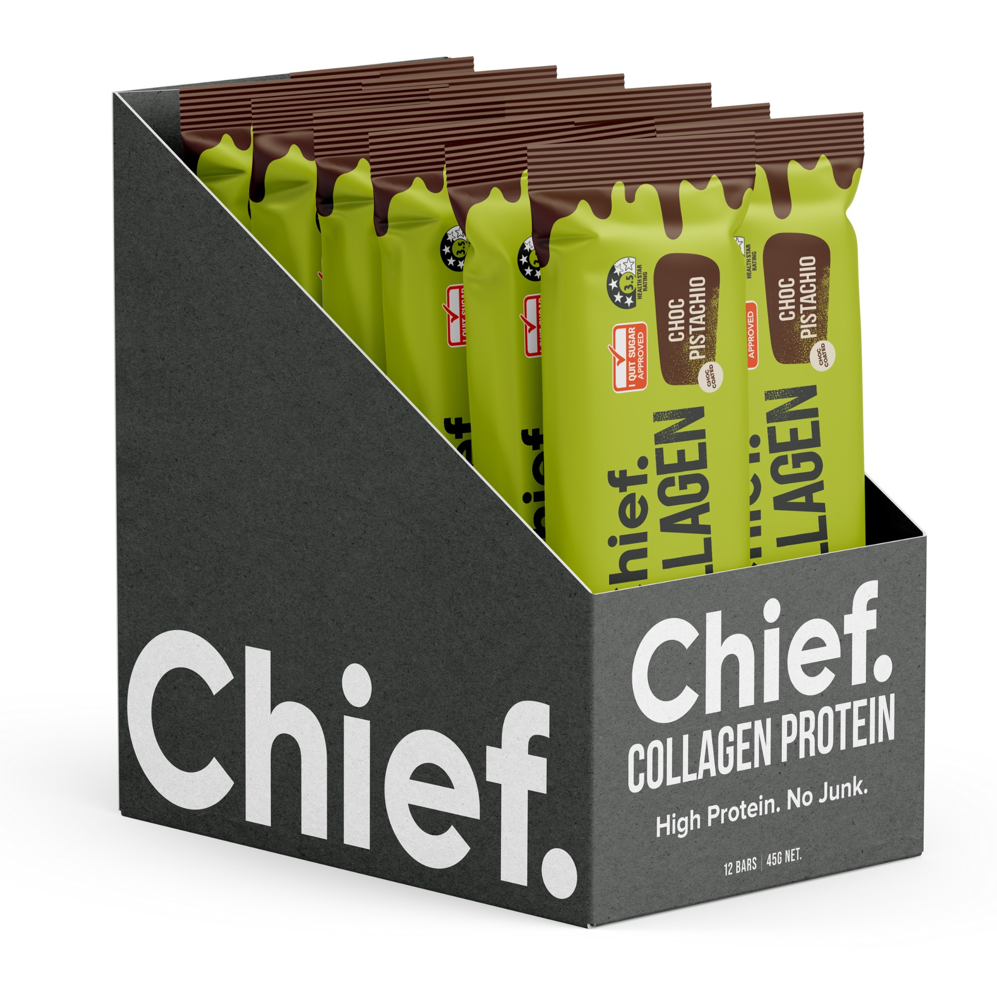 Chief. Collagen Protein Bar Choc Pistachio 45g
