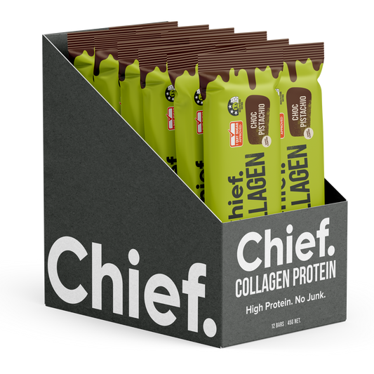 Chief. Collagen Protein Bar Choc Pistachio 45g