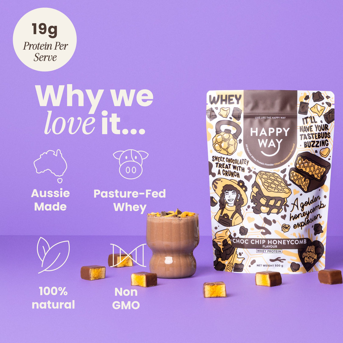 Happy Way Choc Chip Honeycomb whey protein