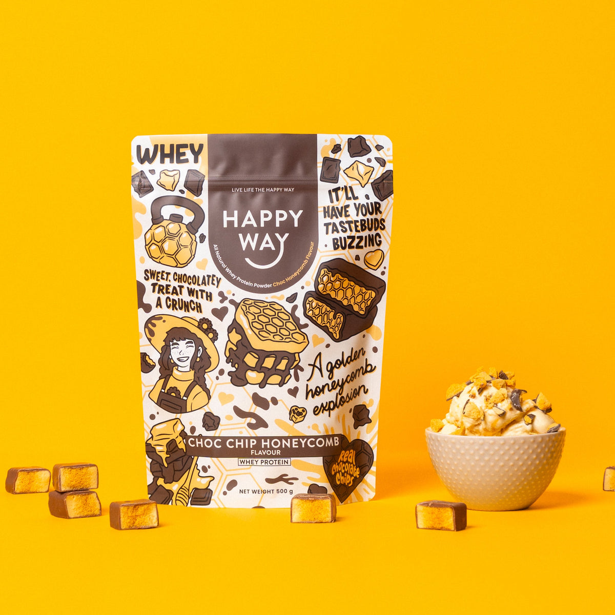 Happy Way Choc Chip Honeycomb whey protein