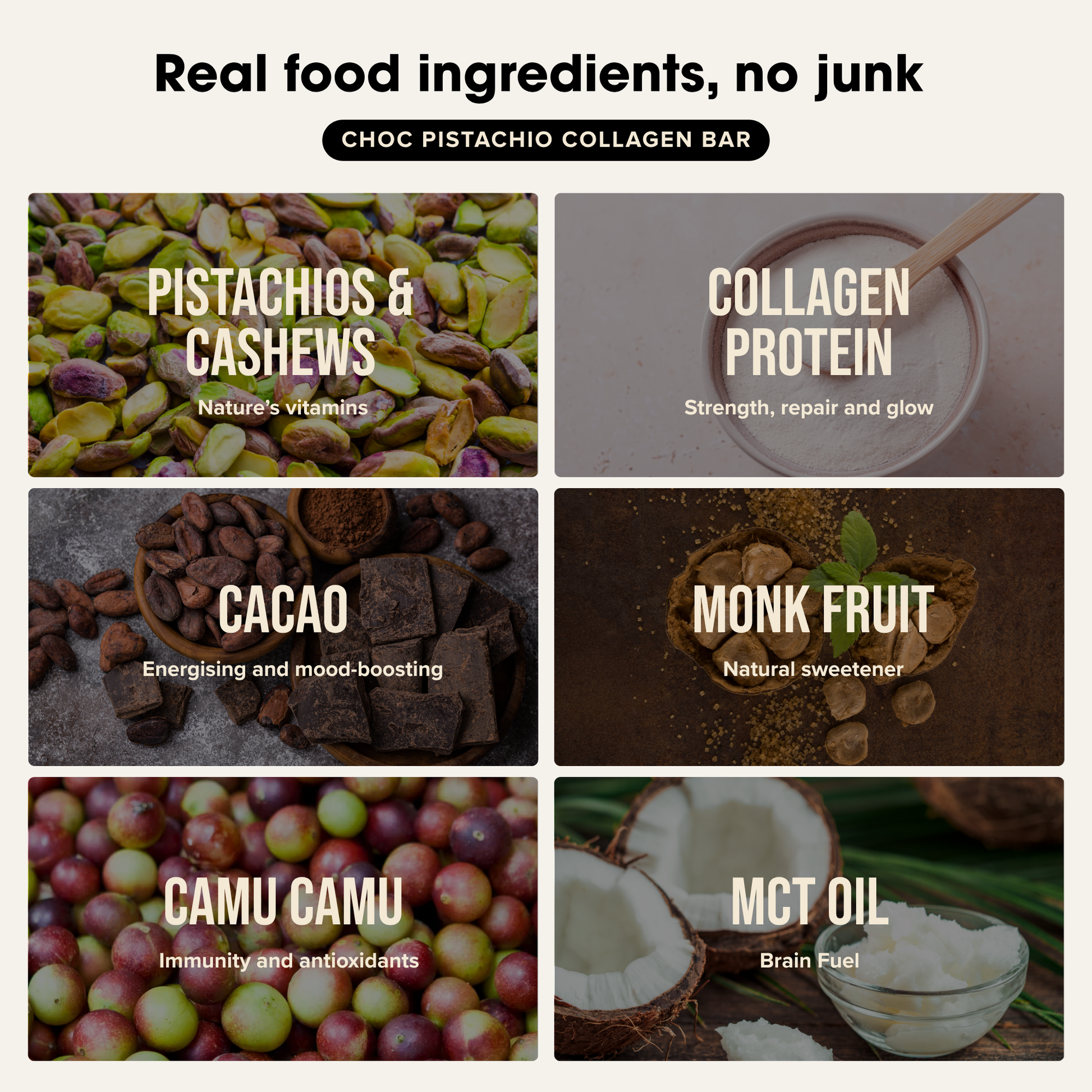 Chief Choc Pistachio Collagen Protein Bar ingredients