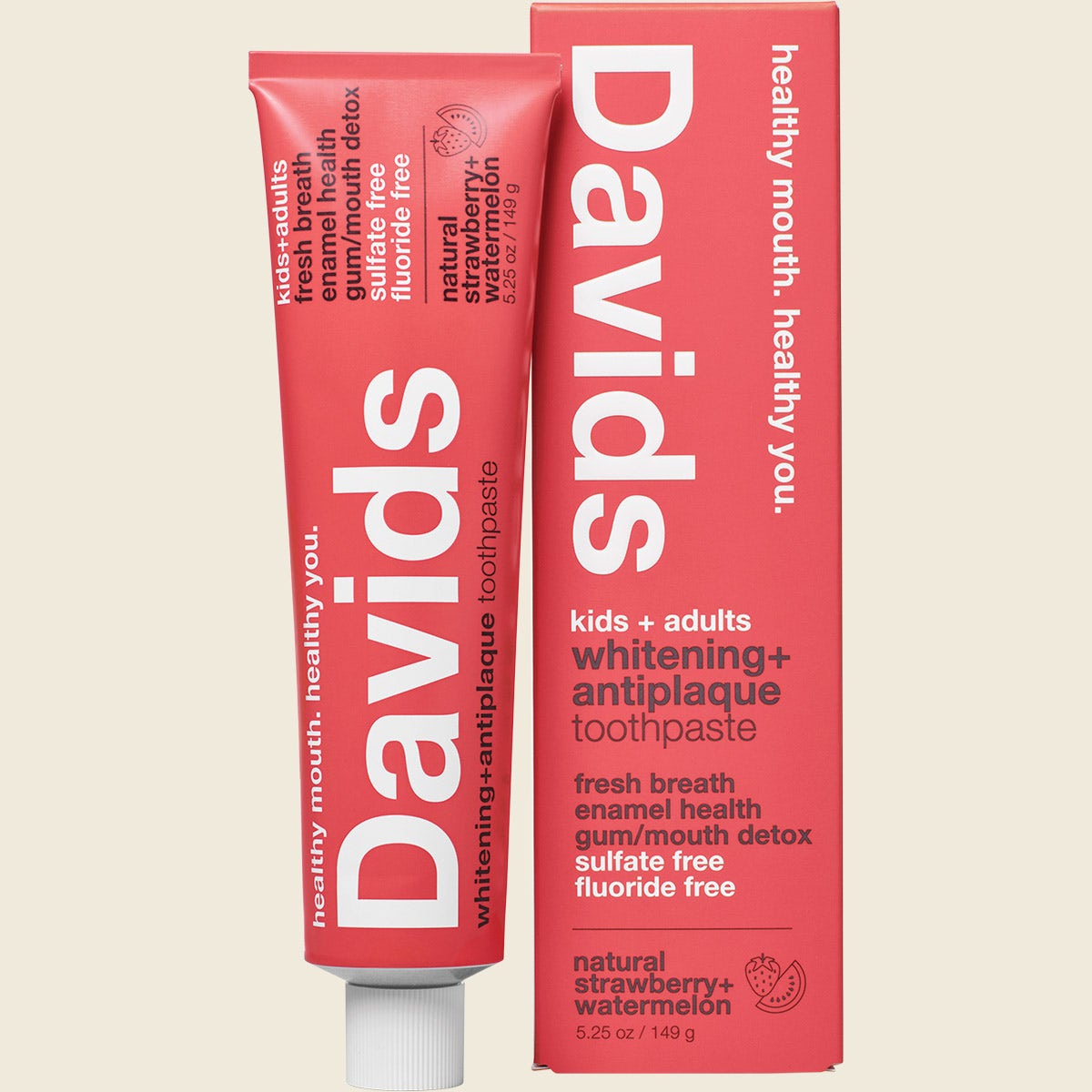 Davids Kids + Adults Toothpaste Strawberry Watermelon tube and carton