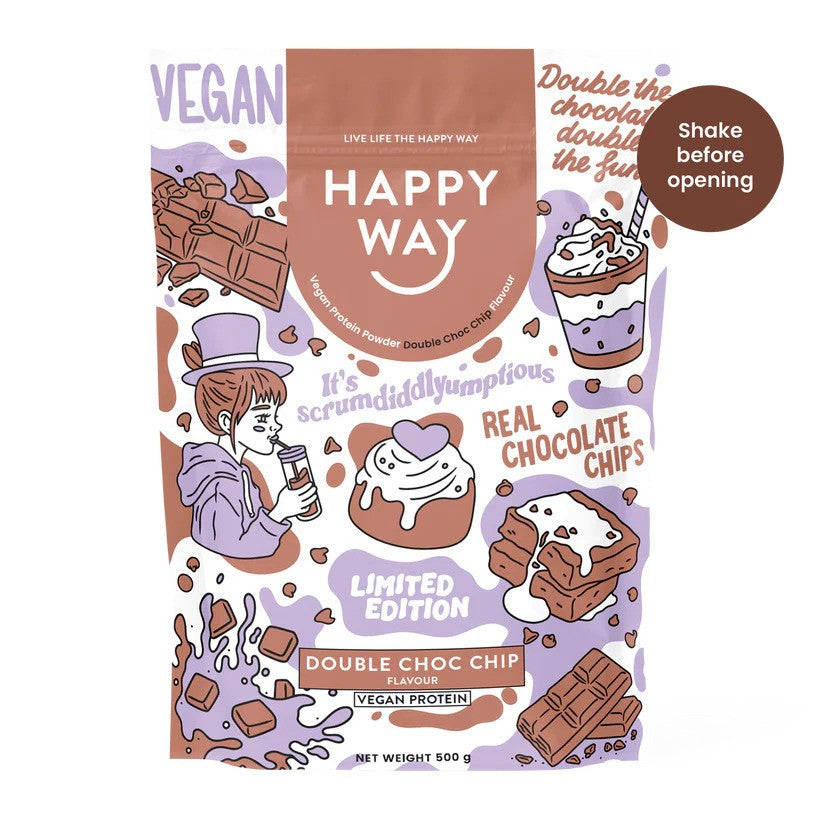 Happy Way Vegan Protein Powder Double Choc Chip 500g