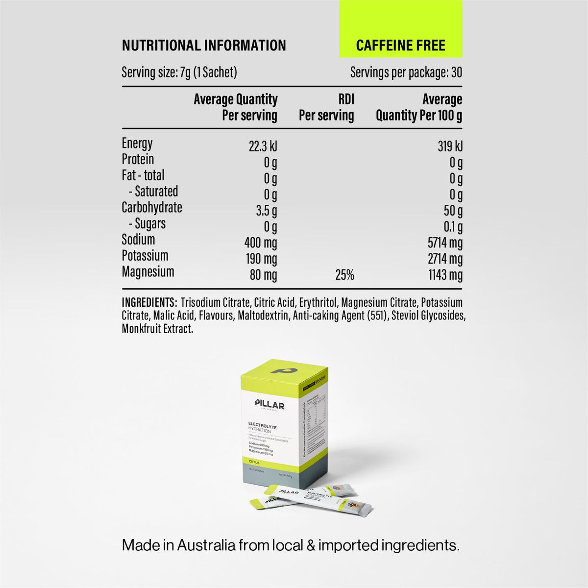 Pillar Electrolyte Hydration Citrus sachets