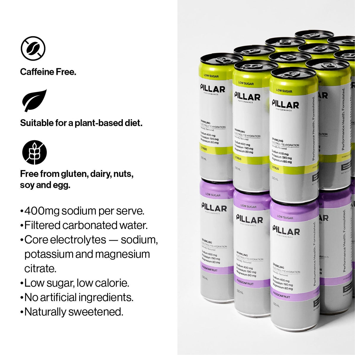 Pillar Sparkling Electrolyte Hydration cans