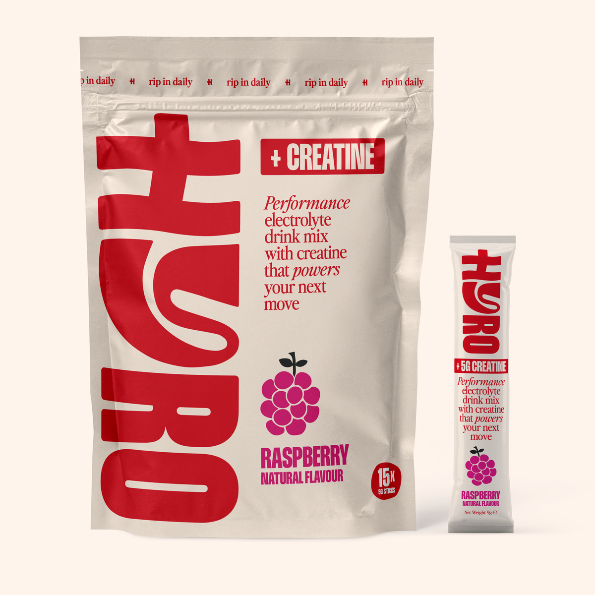 HYRO Perform Raspberry electrolyte sachets pouch with creatine