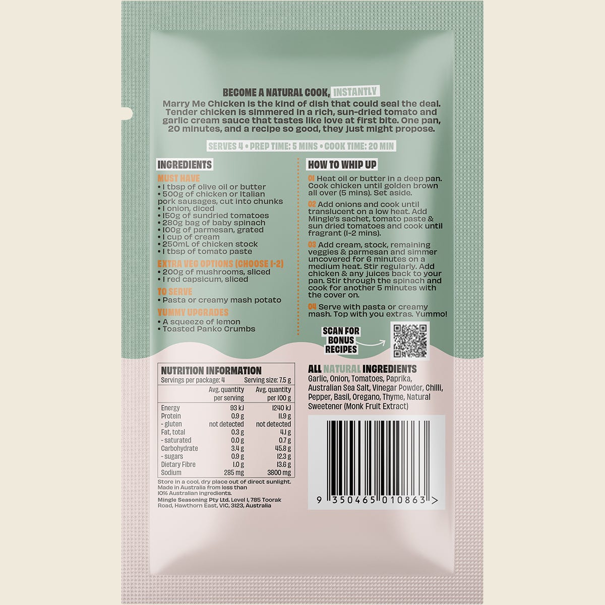 Mingle Marry Me Chicken back of pack