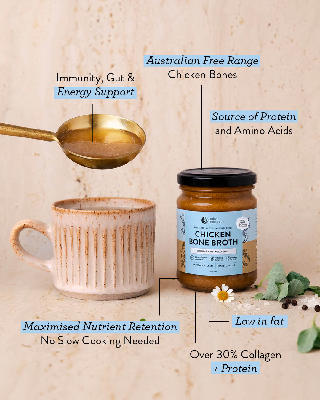 Nutra Naturals Chicken Bone Broth Concentrate Natural 250g benefits