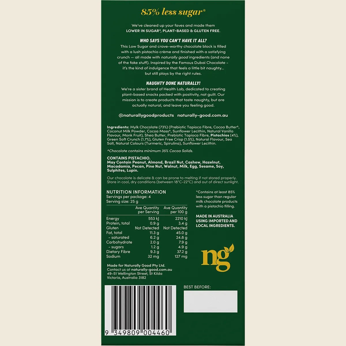 Naturally Good Dubai Inspired Chocolate Block 100g