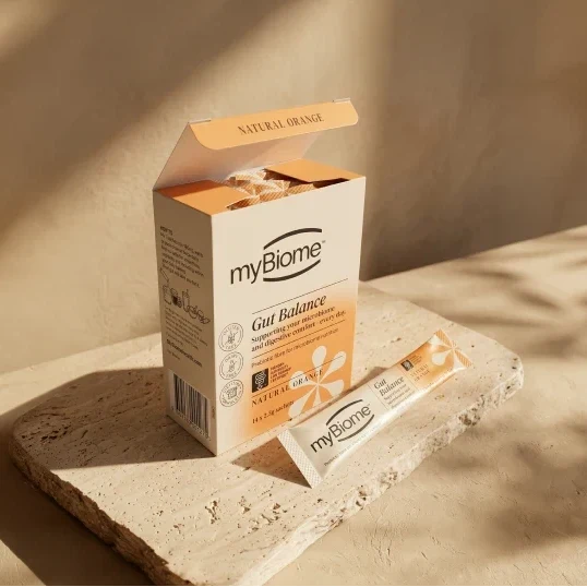 myBiome Natural Orange prebiotic fibre sachet box