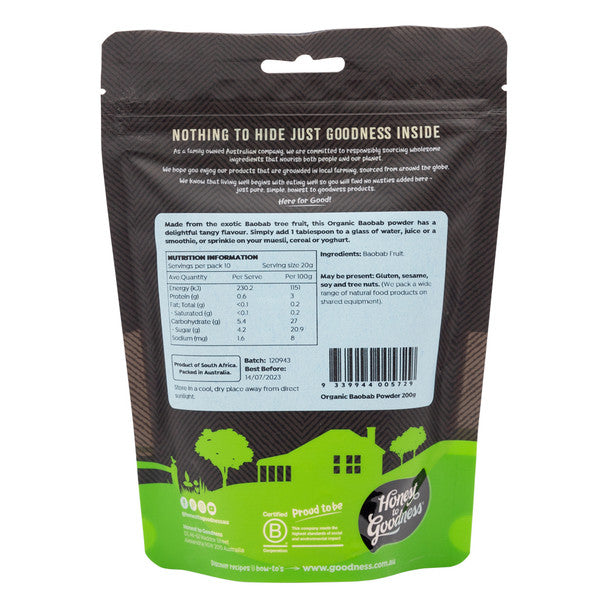 Honest to Goodness Organic Baobab Powder 200g