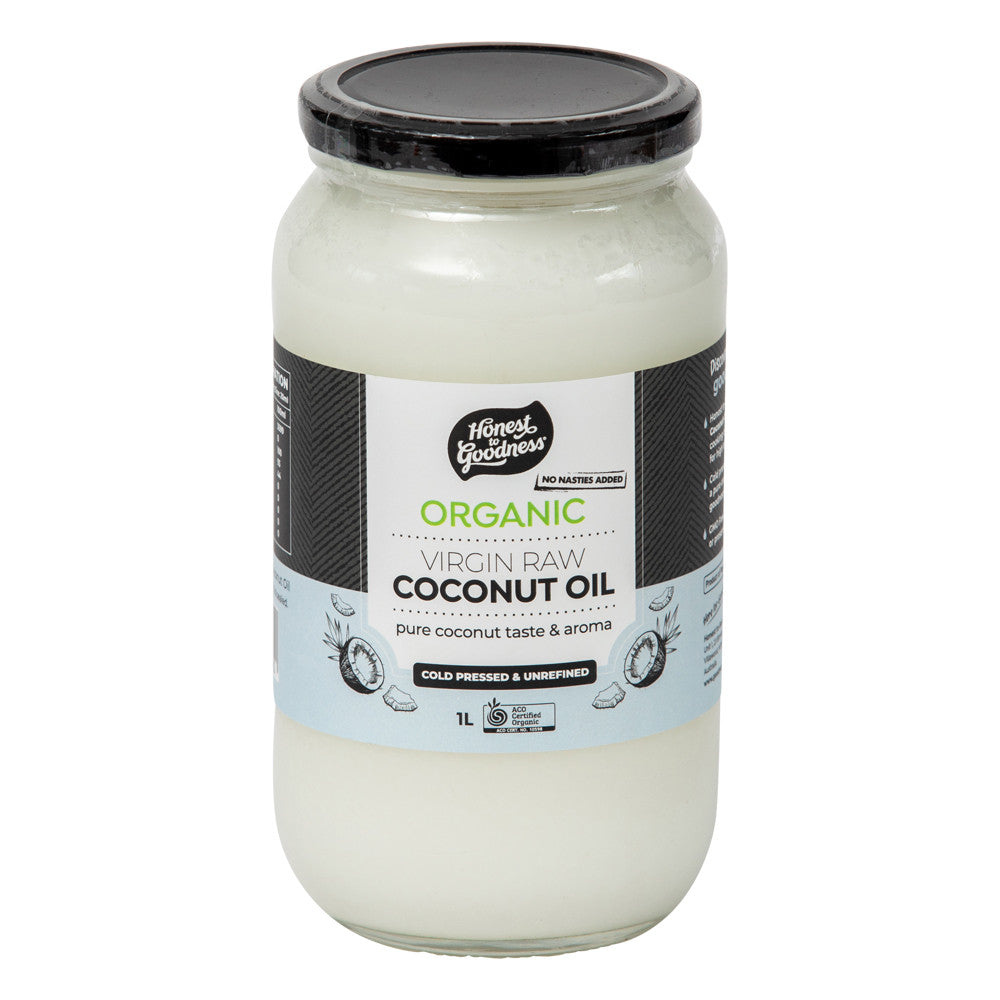 Honest To Goodness Organic Virgin Coconut Oil 1L front of jar