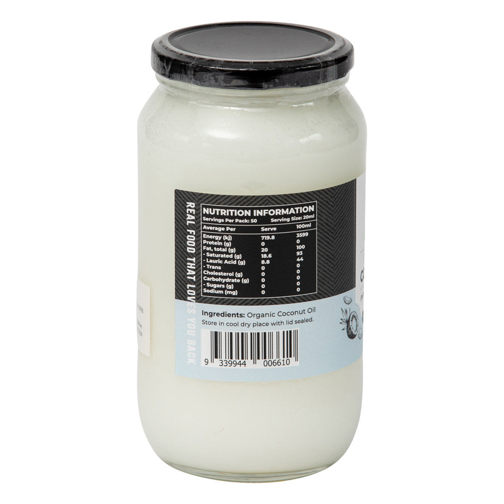 Honest To Goodness Organic Virgin Coconut Oil 1L side of jar
