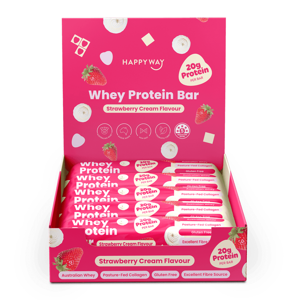 Happy Way Whey Protein Bar Strawberry Cream front