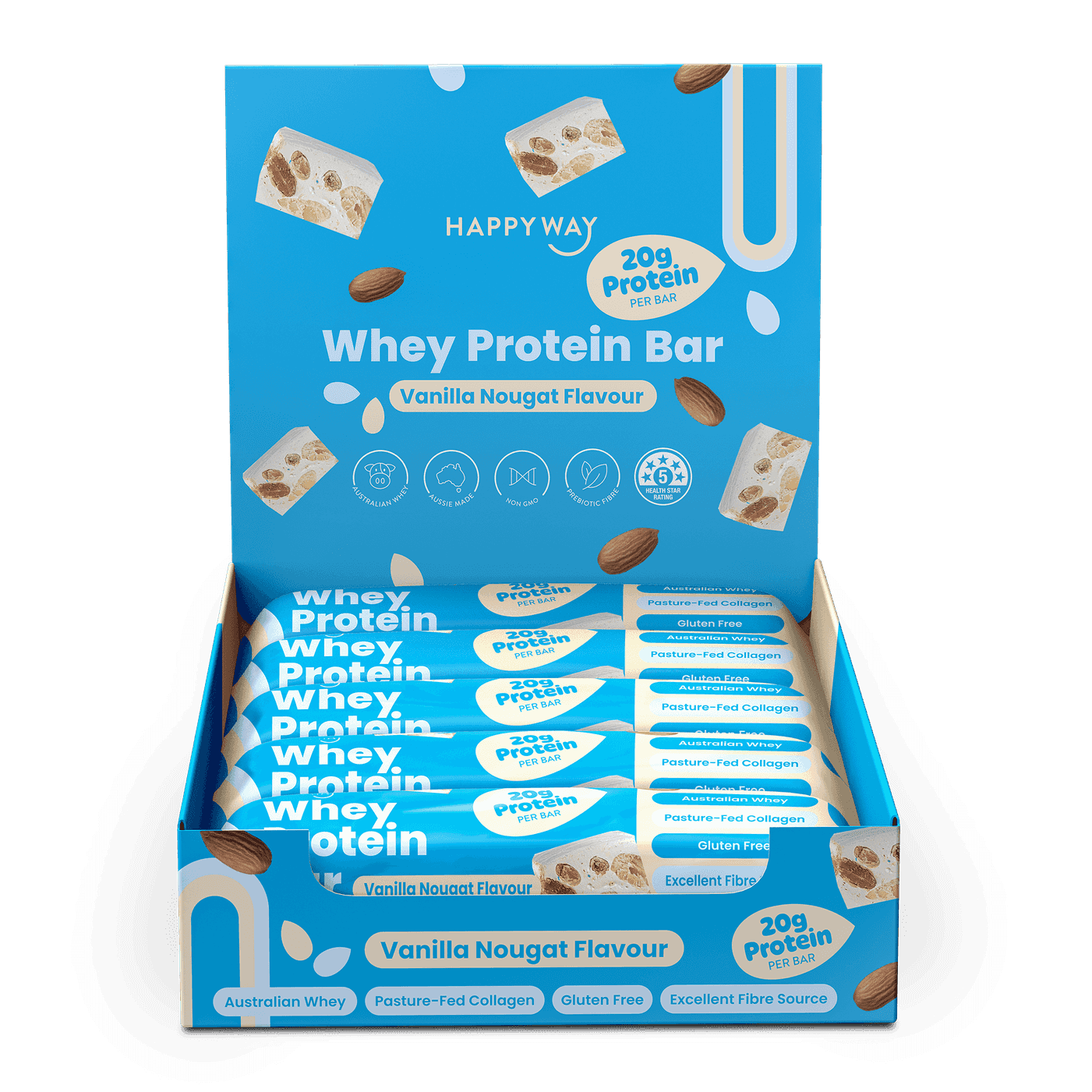 Happy Way Whey Protein Bar Vanilla Nougat front