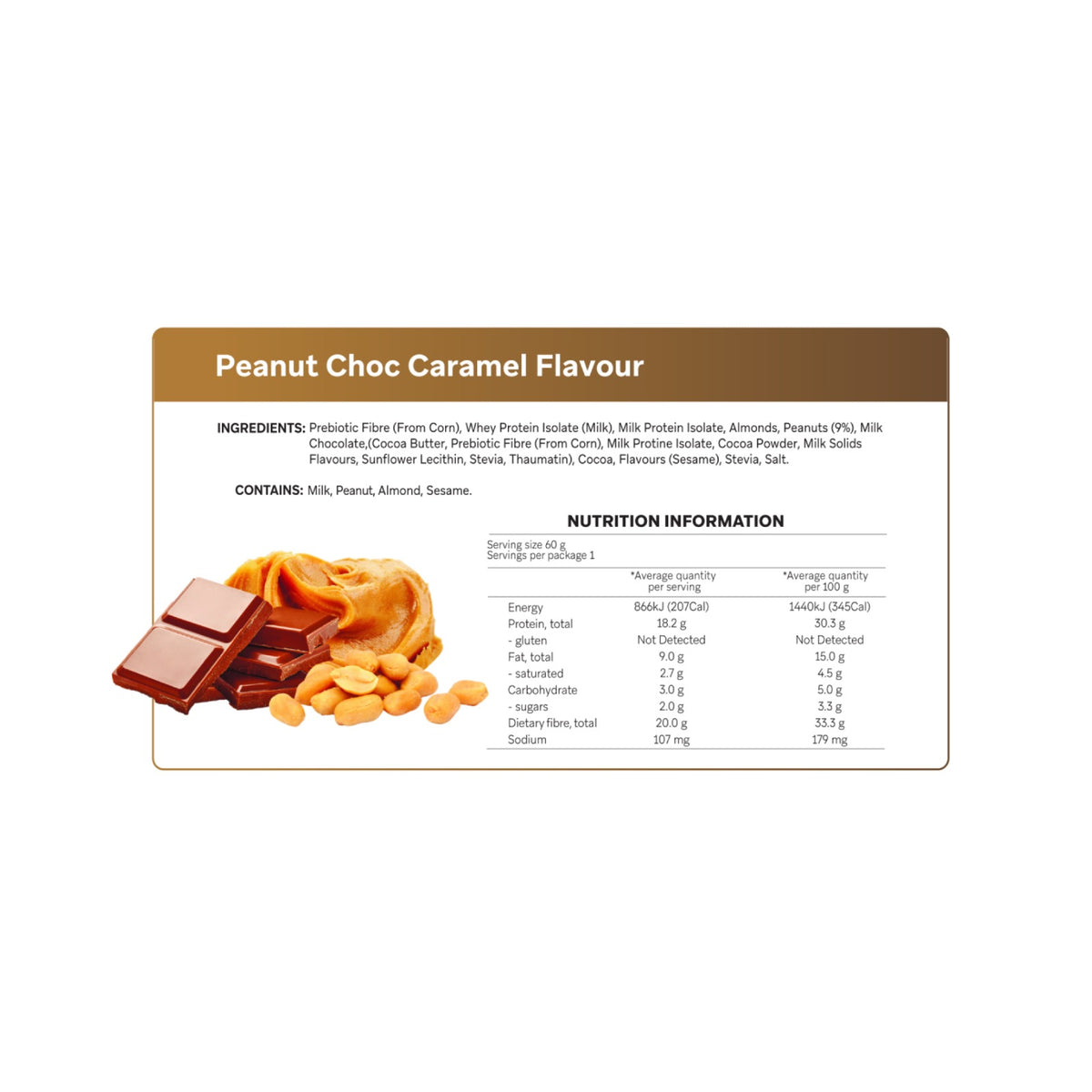 Smart Protein Bar Peanut Choc Caramel nutrition panel