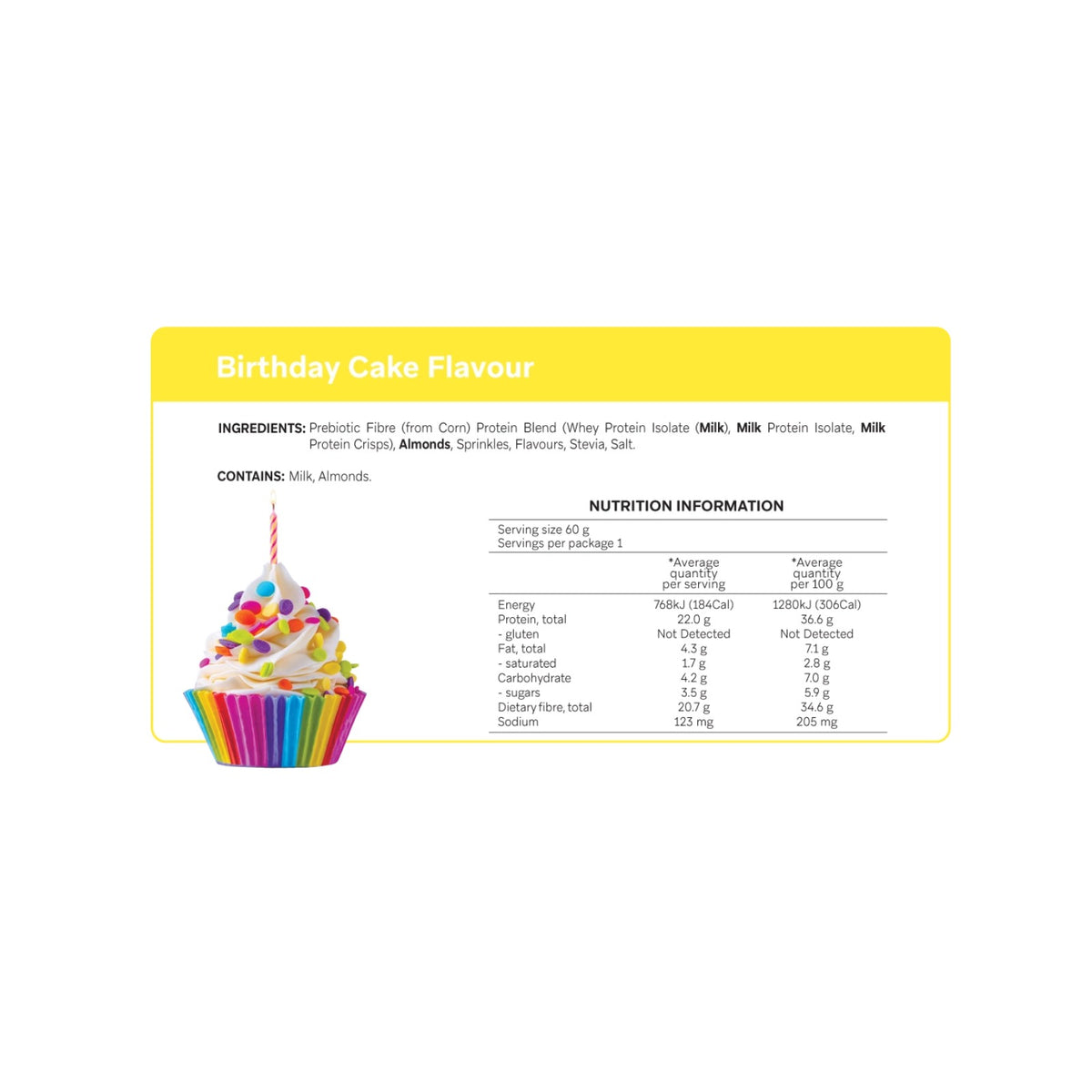 Smart Protein Bar Birthday Cake nutrition panel