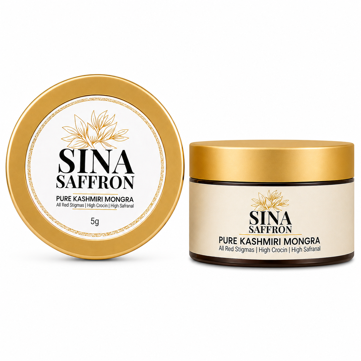 Sina Saffron Pure Kashmiri Mongra 5g jar and lid